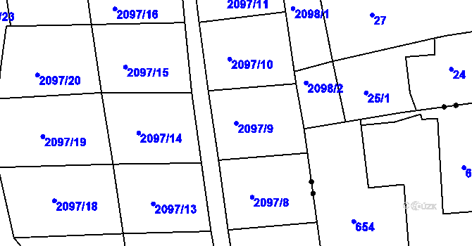Parcela st. 2097/9 v KÚ Jeseník, Katastrální mapa