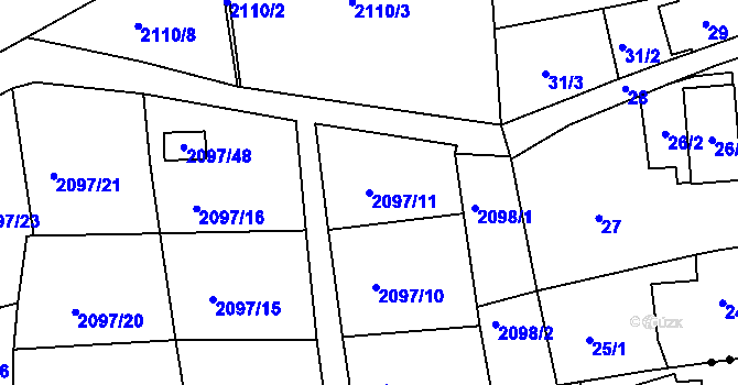 Parcela st. 2097/11 v KÚ Jeseník, Katastrální mapa