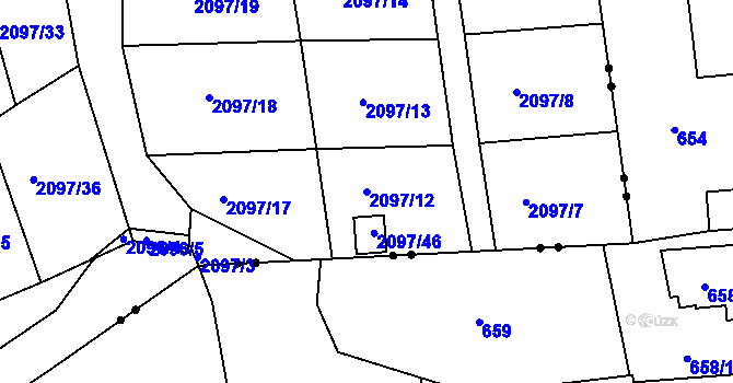 Parcela st. 2097/12 v KÚ Jeseník, Katastrální mapa