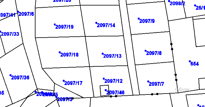 Parcela st. 2097/13 v KÚ Jeseník, Katastrální mapa