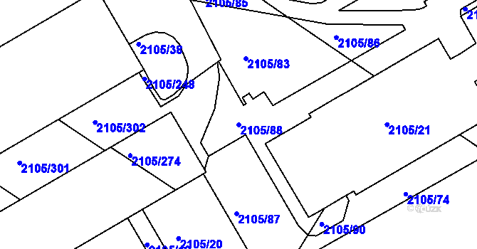 Parcela st. 2105/88 v KÚ Jeseník, Katastrální mapa
