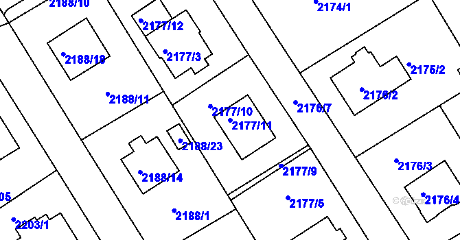 Parcela st. 2177/11 v KÚ Jeseník, Katastrální mapa