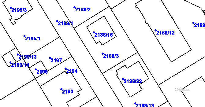 Parcela st. 2188/3 v KÚ Jeseník, Katastrální mapa