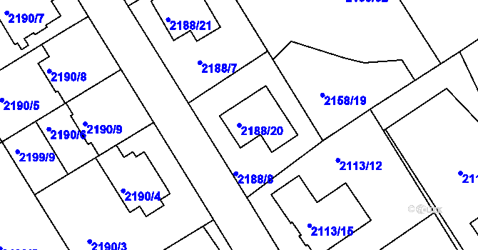 Parcela st. 2188/20 v KÚ Jeseník, Katastrální mapa