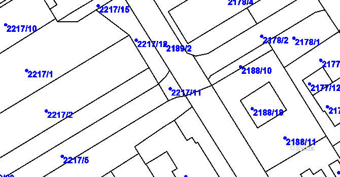 Parcela st. 2217/11 v KÚ Jeseník, Katastrální mapa