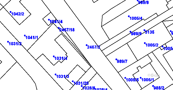 Parcela st. 2467/2 v KÚ Jeseník, Katastrální mapa
