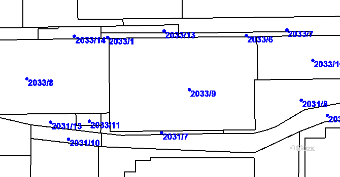 Parcela st. 2033/9 v KÚ Jeseník, Katastrální mapa
