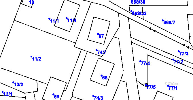 Parcela st. 74/7 v KÚ Bukovice u Jeseníka, Katastrální mapa