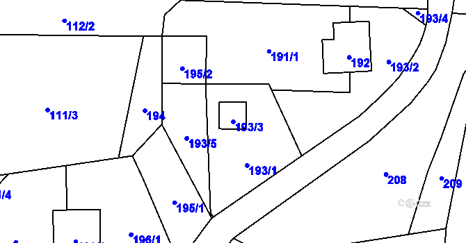 Parcela st. 193/3 v KÚ Seč u Jeseníka, Katastrální mapa