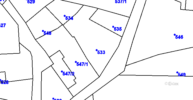 Parcela st. 533 v KÚ Jeseník nad Odrou, Katastrální mapa