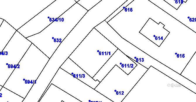 Parcela st. 611/1 v KÚ Jeseník nad Odrou, Katastrální mapa