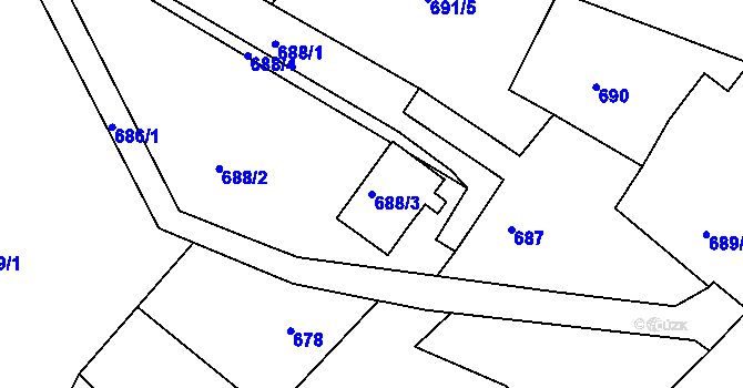 Parcela st. 688/3 v KÚ Jeseník nad Odrou, Katastrální mapa