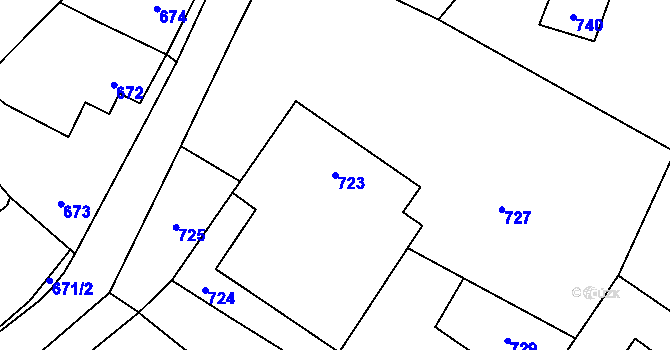 Parcela st. 723 v KÚ Jeseník nad Odrou, Katastrální mapa