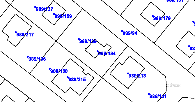 Parcela st. 989/184 v KÚ Jeseník nad Odrou, Katastrální mapa