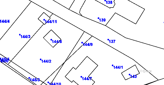 Parcela st. 144/9 v KÚ Jeseník nad Odrou, Katastrální mapa