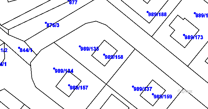 Parcela st. 989/158 v KÚ Jeseník nad Odrou, Katastrální mapa