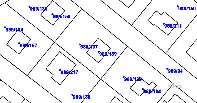 Parcela st. 989/159 v KÚ Jeseník nad Odrou, Katastrální mapa