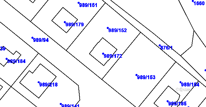 Parcela st. 989/172 v KÚ Jeseník nad Odrou, Katastrální mapa