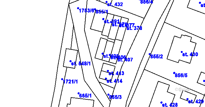Parcela st. 405 v KÚ Jesenný, Katastrální mapa