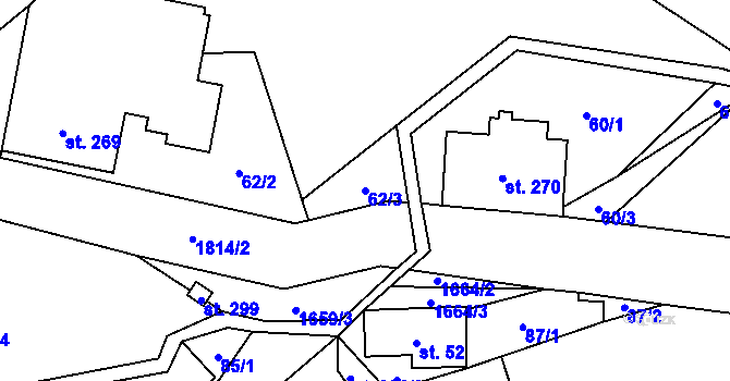 Parcela st. 62/3 v KÚ Jesenný, Katastrální mapa