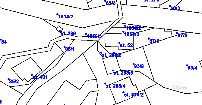 Parcela st. 288/2 v KÚ Jesenný, Katastrální mapa