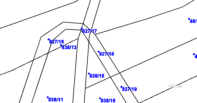 Parcela st. 827/18 v KÚ Jestřabí nad Vláří, Katastrální mapa