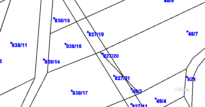 Parcela st. 827/20 v KÚ Jestřabí nad Vláří, Katastrální mapa