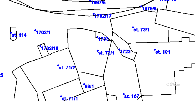 Parcela st. 72/1 v KÚ Jestřabí nad Vláří, Katastrální mapa