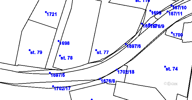 Parcela st. 77 v KÚ Jestřabí nad Vláří, Katastrální mapa