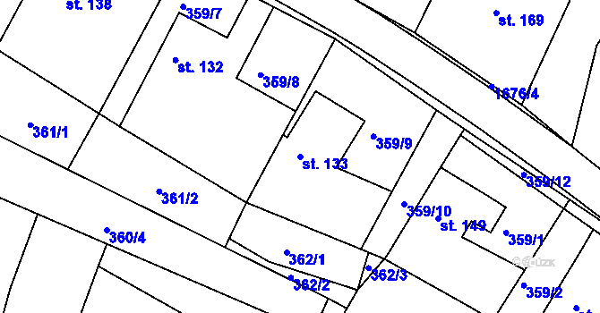 Parcela st. 133 v KÚ Jestřabí nad Vláří, Katastrální mapa