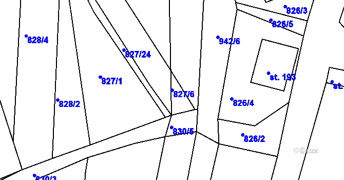 Parcela st. 827/6 v KÚ Jestřabí nad Vláří, Katastrální mapa