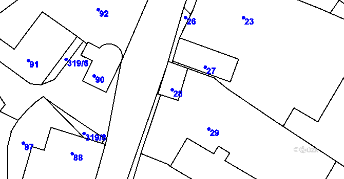 Parcela st. 28 v KÚ Jestřabí u Fulneku, Katastrální mapa