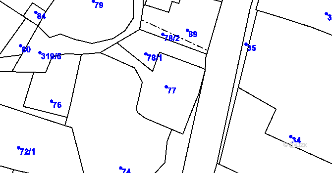 Parcela st. 77 v KÚ Jestřabí u Fulneku, Katastrální mapa