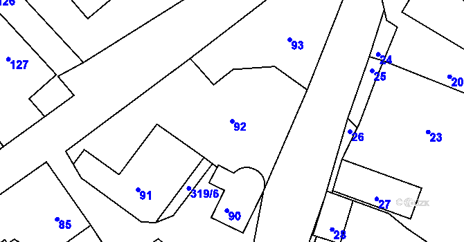 Parcela st. 92 v KÚ Jestřabí u Fulneku, Katastrální mapa
