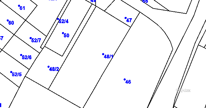 Parcela st. 48/1 v KÚ Jestřabí u Fulneku, Katastrální mapa