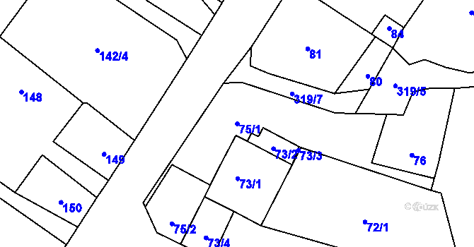 Parcela st. 75/1 v KÚ Jestřabí u Fulneku, Katastrální mapa