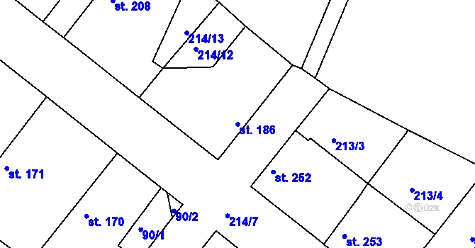 Parcela st. 186 v KÚ Jestřabí Lhota, Katastrální mapa