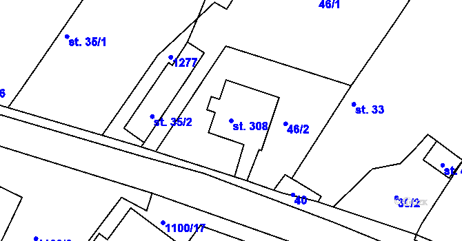 Parcela st. 308 v KÚ Jestřabí Lhota, Katastrální mapa