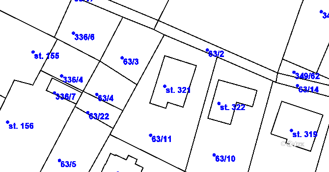 Parcela st. 321 v KÚ Jestřabí Lhota, Katastrální mapa