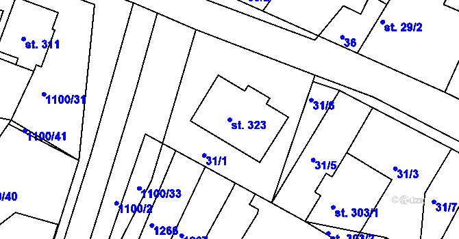 Parcela st. 323 v KÚ Jestřabí Lhota, Katastrální mapa