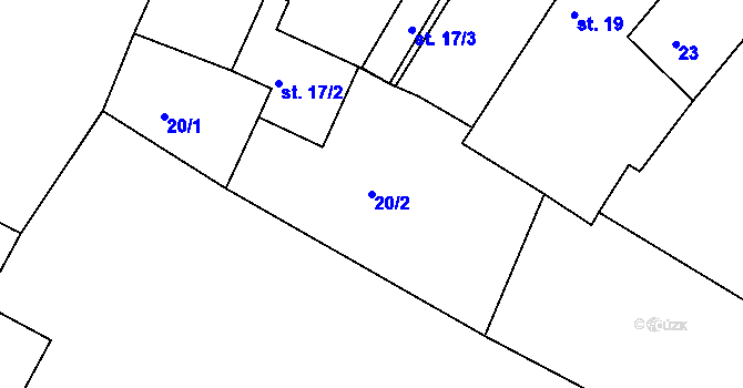 Parcela st. 20/2 v KÚ Jestřabí Lhota, Katastrální mapa