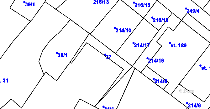 Parcela st. 37 v KÚ Jestřabí Lhota, Katastrální mapa