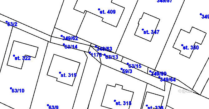 Parcela st. 63/13 v KÚ Jestřabí Lhota, Katastrální mapa