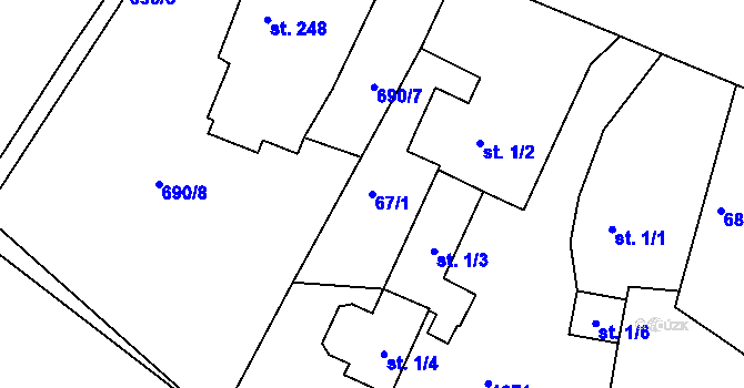 Parcela st. 67/1 v KÚ Jestřabí Lhota, Katastrální mapa