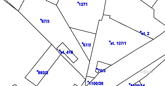 Parcela st. 67/2 v KÚ Jestřabí Lhota, Katastrální mapa