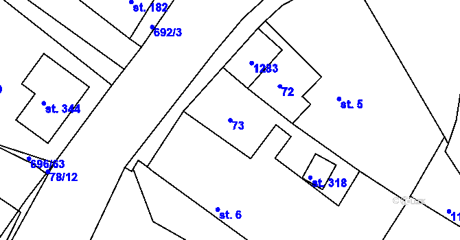 Parcela st. 73 v KÚ Jestřabí Lhota, Katastrální mapa