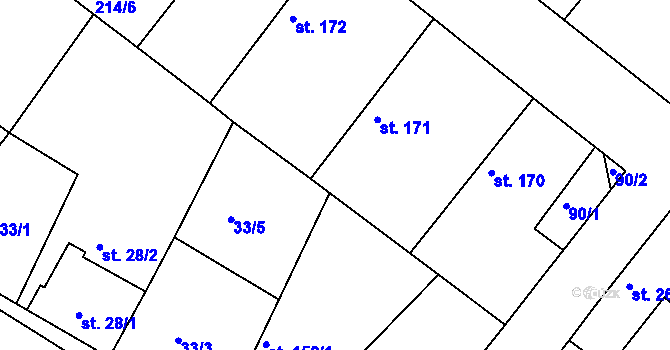 Parcela st. 214/3 v KÚ Jestřabí Lhota, Katastrální mapa