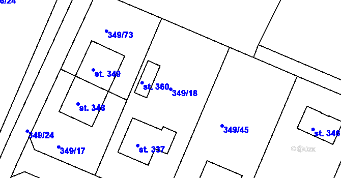 Parcela st. 349/18 v KÚ Jestřabí Lhota, Katastrální mapa