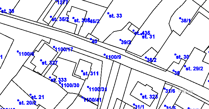 Parcela st. 1100/9 v KÚ Jestřabí Lhota, Katastrální mapa