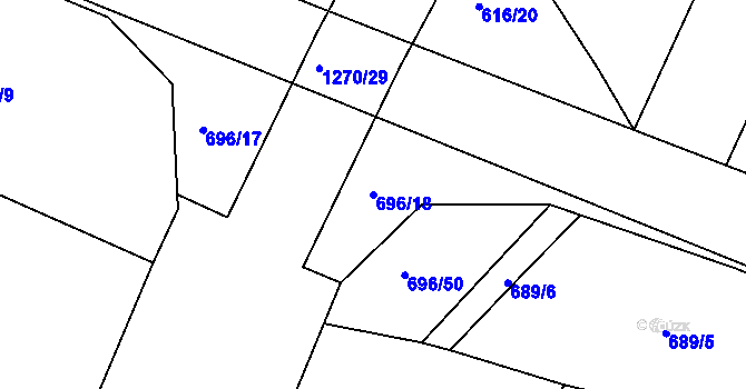 Parcela st. 696/18 v KÚ Jestřabí Lhota, Katastrální mapa